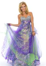 2012 Precious Formals Prom Dresses O10423.  Available in Blue Print, Purple/Green